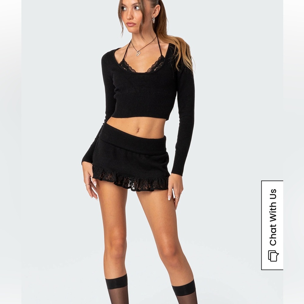 NWT Edikted “Lace Ruffle Knit Mini Skirt”